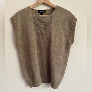 Vintage 90s / Soft Knit Beige Short Sleeve Top / Medium